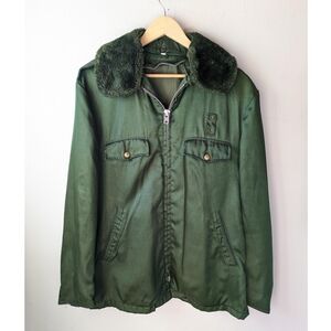 Vintage Green Aviation Jacket with Removable Faux Fur Collar 44 Men XL Women 2X